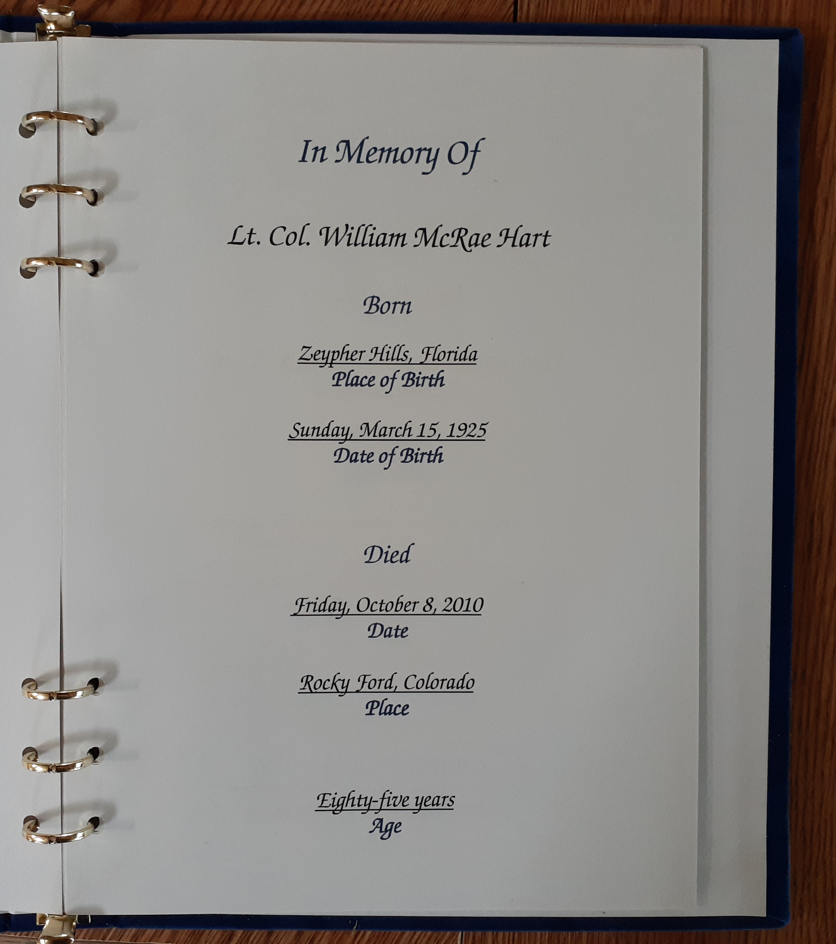 Lt Col William Mcrae Hart Peacock Larsen seconews.org 