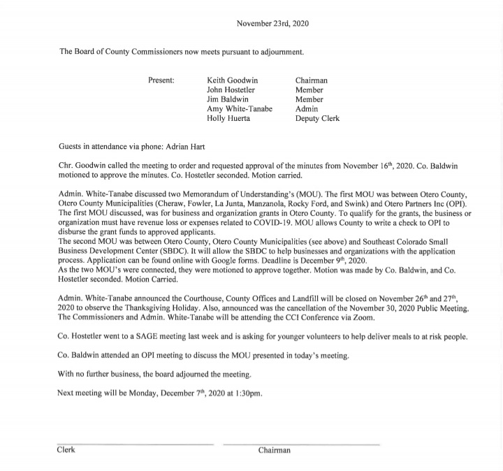 Otero County Commissioners Minutes November 23rd seconews.org 