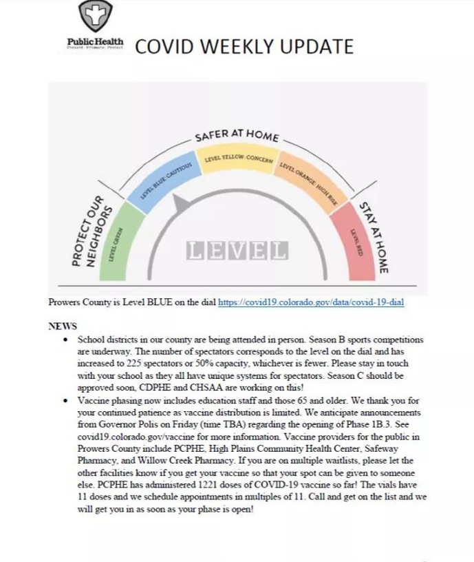 Prowers County Public Health Covid Update seconews.org 