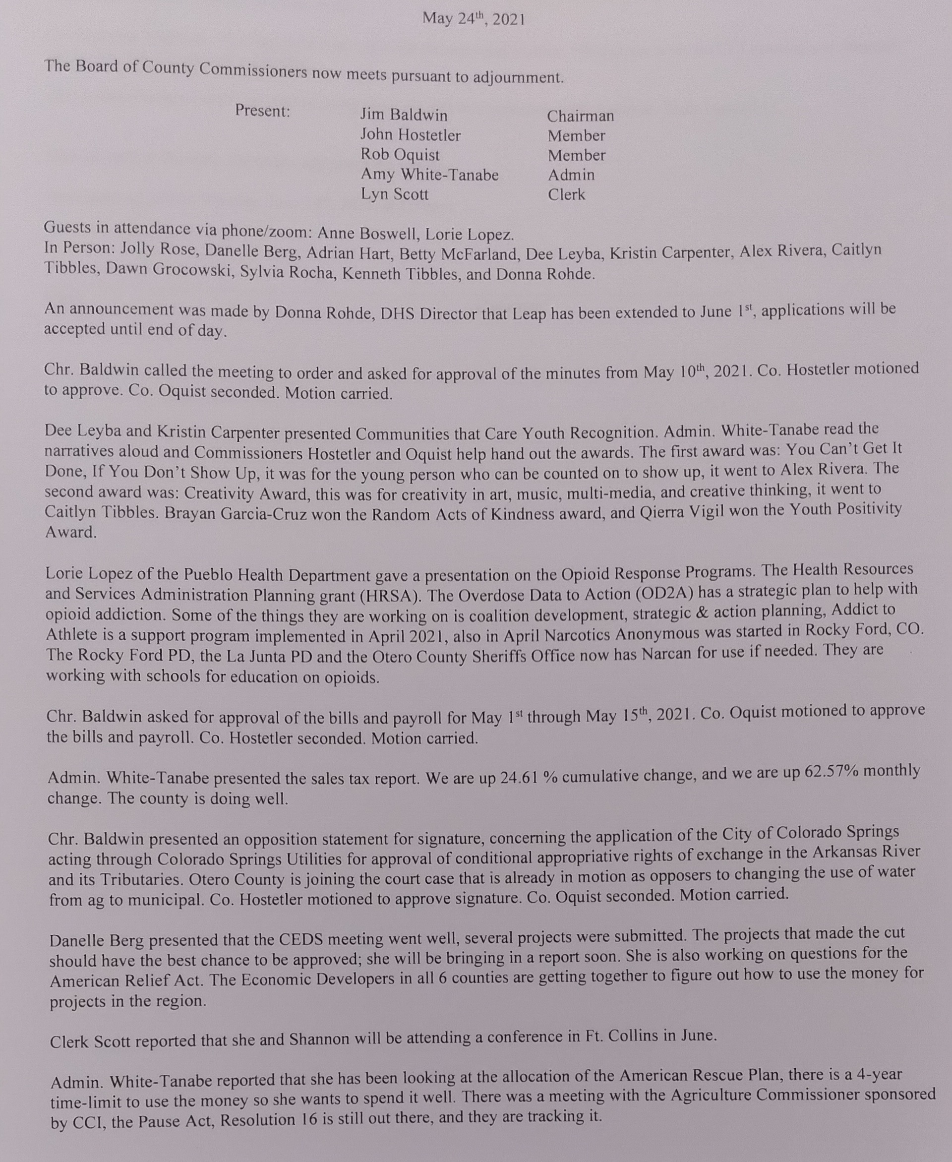 Otero County Commissioners Meeting June 14, 2021 SECO News seconews.org 