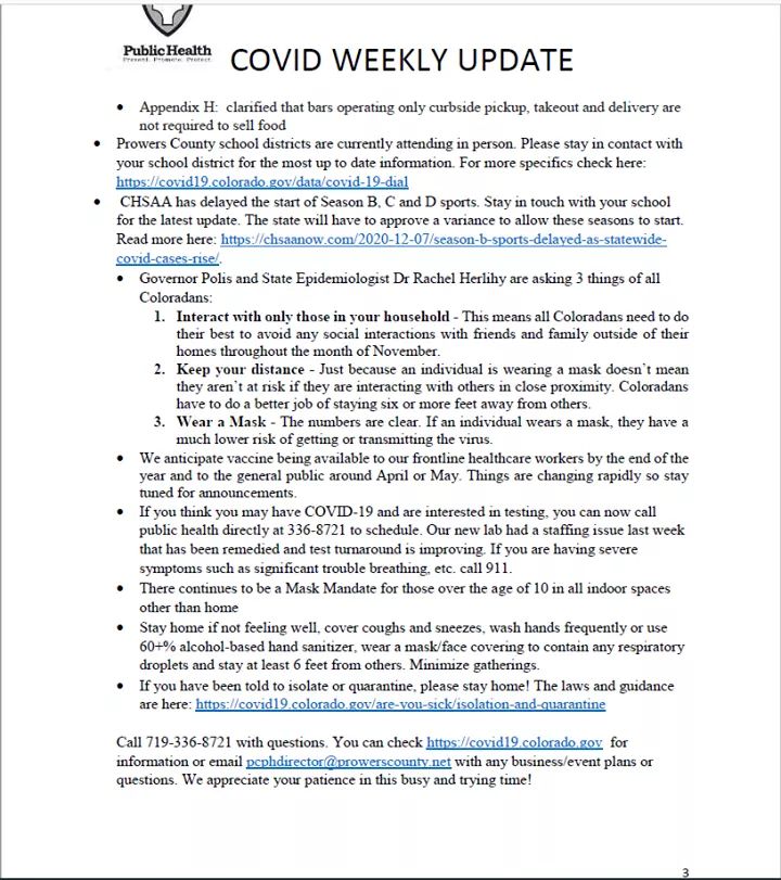 Prowers County Public Health Covid Update seconews.org 