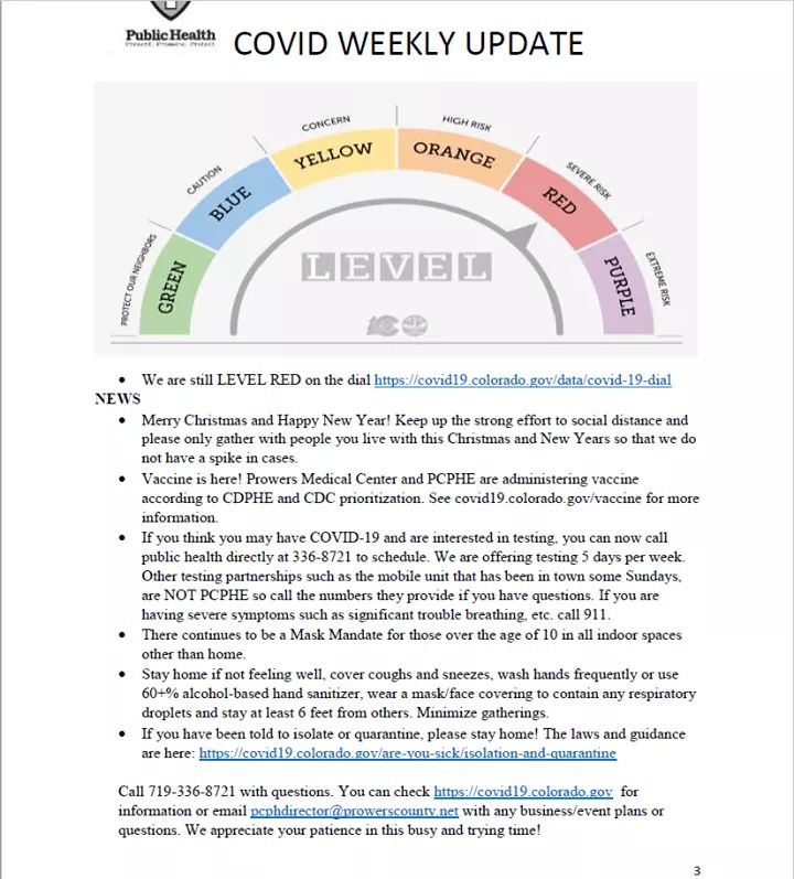 Prowers County Public Health Covid Update December 29th seconews.org 