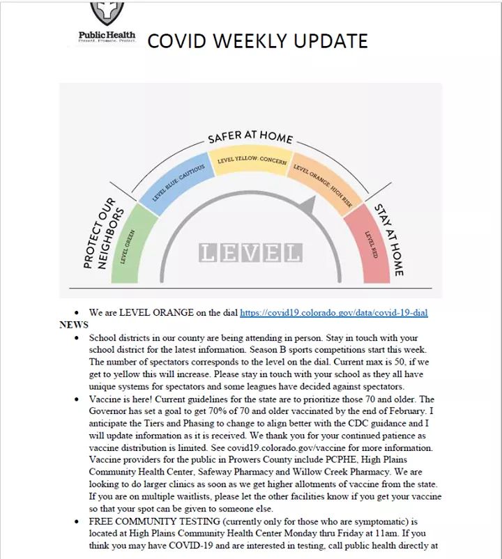 Prowers County Public Health Covid Update seconews.org 