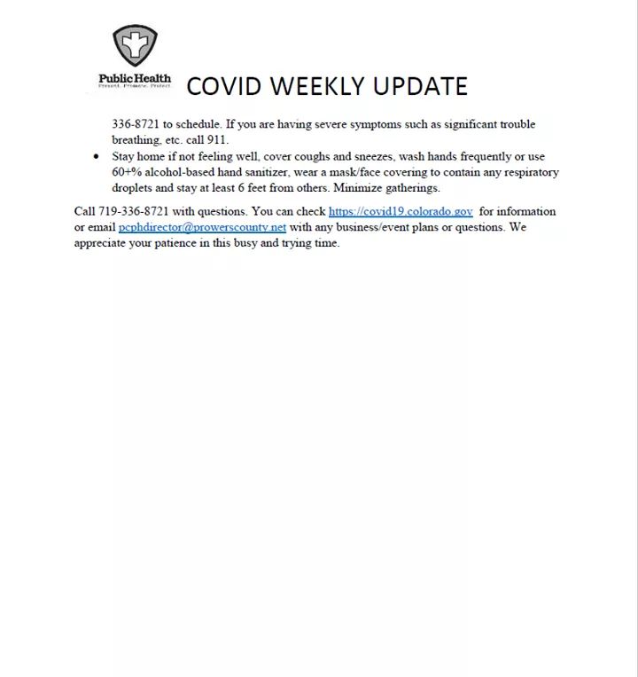 Prowers County Public Health Covid Update seconews.org 